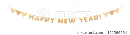 新年快樂字母與三角旗-手繪可愛花環新年素材 121566264