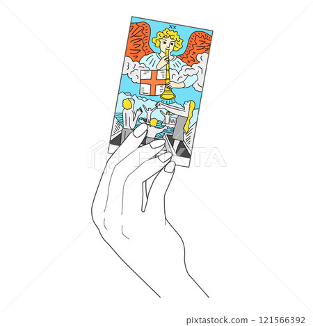 Judgment Card: Hand holding tarot cards 121566392