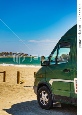 Camper car on beach, Andalucia Spain 121566588