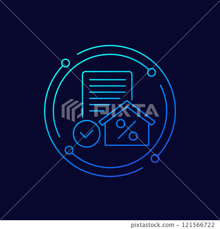 mortgage application icon, house loan line design 121566722