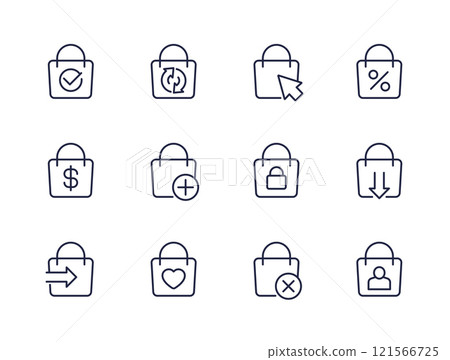 online shopping and e-commerce line icons with bag 121566725