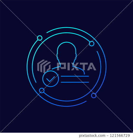 Account verified icon, user and check mark, linear 121566729