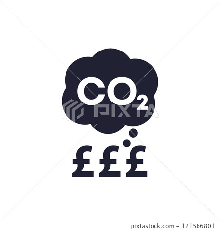 carbon emissions cost, co2 price in pounds icon carbon emissions cost, co2 price in pounds icon 121566801