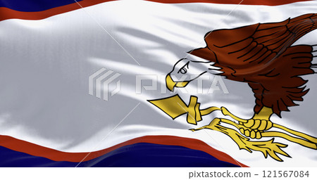 The American Samoa flag in the wind on a clear day 121567084