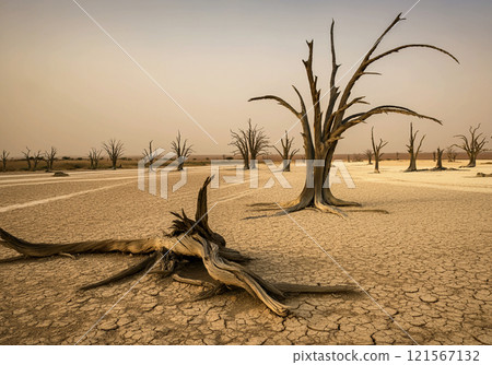 在沙漠化的土地上，死樹紛紛倒下 121567132