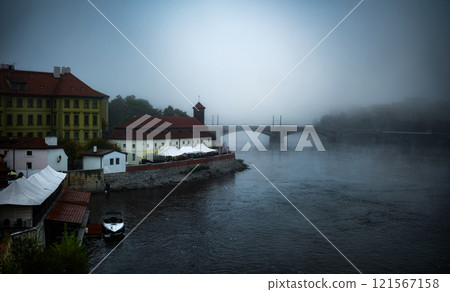 Mysterious Night View Of Prague City And Bridge From The Charles Bridge 121567158