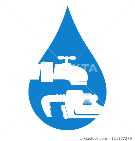 Water drop wrench and faucet symbol 121567279