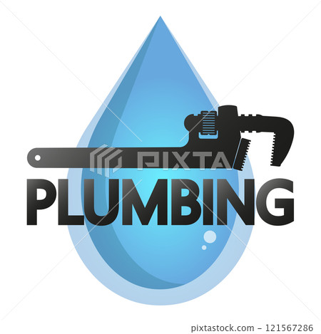 Wrench and blue drop of water 121567286