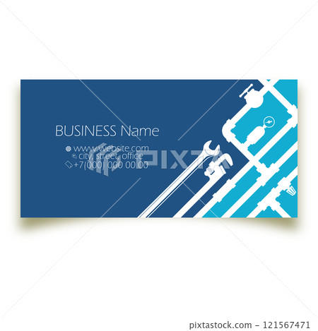 Business card for plumbing repair, wrench and water pipe system 121567471