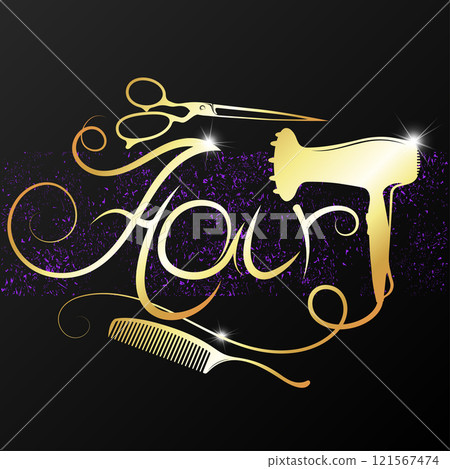 Gold scissors, hair dryer and comb Gold scissors, hair dryer and comb 121567474