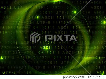 Bright green glowing tech background with binary code numbers Bright green glowing tech background with binary code numbers 121567719