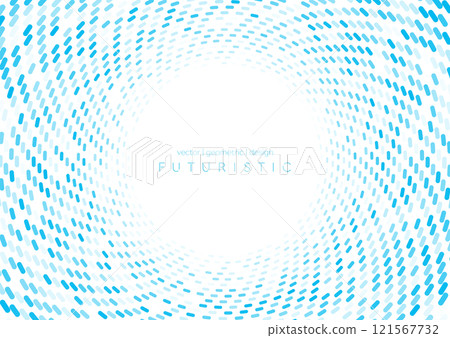 Bright blue circular and spiral dotted lines abstract tech geometric background 121567732
