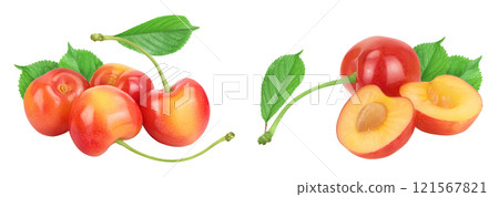 yellow-red sweet cherry isolated on white background  with full depth of field 121567821