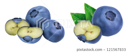 fresh blueberry and half isolated on white background closeup  with full depth of field 121567833