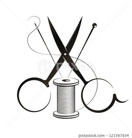 Needle with nick, scissors for sewing and cutting design Needle with nick, scissors for sewing and cutting design 121567834