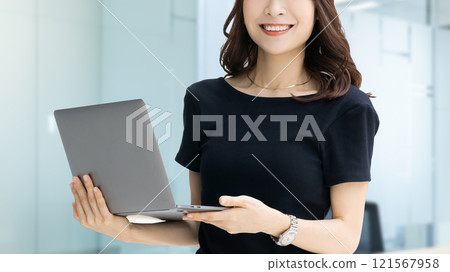 Smiling woman/businesswoman with a laptop Smiling woman/businesswoman with a laptop 121567958