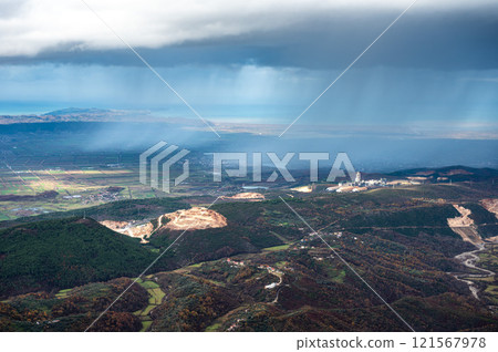 Kruja Mountains rough nature landscape with dark clouds near Kruje, Durres, Albania 121567978