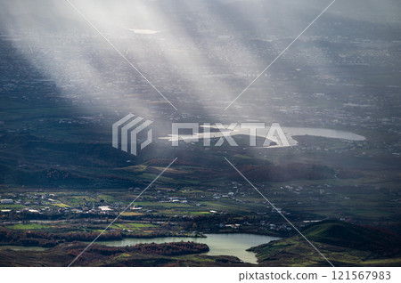 Kruja Mountains rough nature landscape with dark clouds near Kruje, Durres, Albania 121567983