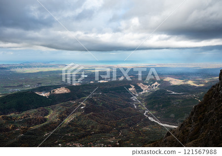 Kruja Mountains rough nature landscape with dark clouds near Kruje, Durres, Albania Kruja Mountains rough nature landscape with dark clouds near Kruje, Durres, Albania 121567988