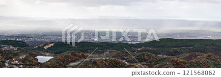 Kruja Mountains rough nature landscape with dark clouds near Kruje, Durres, Albania 121568062