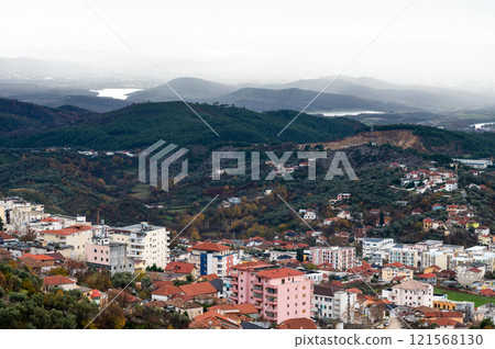 High angle view over the colorful village of Kruja, Durres, Albania, 121568130