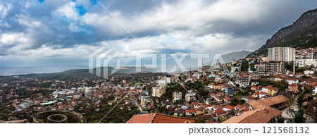 Rooftop panorama view over the historical village of Kruja, Albania Rooftop panorama view over the historical village of Kruja, Albania 121568132