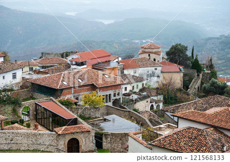 Rooftop panorama view over the historical village of Kruja, Albania 121568133