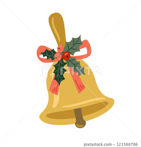 Christmas bell with red ribbon and holly berry, vector illustration Christmas bell with red ribbon and holly berry, vector illustration 121568786