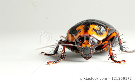 Madagascar hissing cockroach isolated on white background. Gromphadorhina portentosa. Big insect. Concept of exotic pets, entomology, and insect behavior 121569172