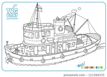 Funny tugboat wimmelbuch coloring book 121569335