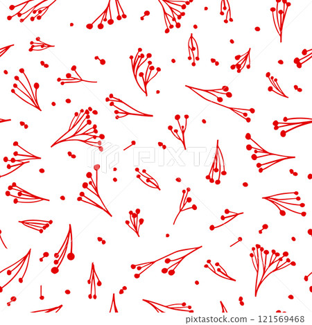 Branches with red berries seamless background . hand drawing. Not AI, Vector illustration 121569468