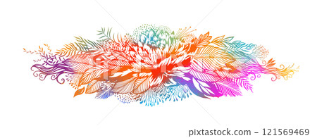 Floral abstraction colored. Beautiful abstract rainbow flowers and leaves. Floral arrangement. hand drawing. Not AI, Vector illustration 121569469