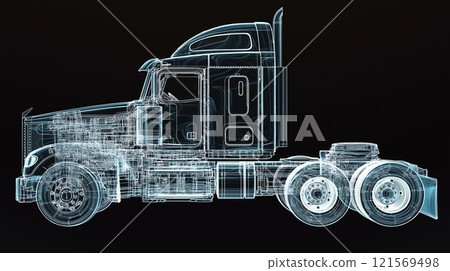 Detailed illustration of heavy-duty truck with trailer Detailed illustration of heavy-duty truck with trailer 121569498