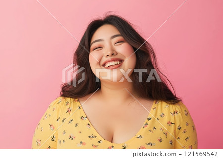 Happy overweight asian woman 121569542