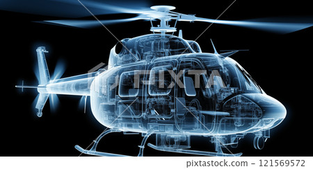 Wireframe representation of a modern helicopter illustrating technology and design concepts Wireframe representation of a modern helicopter illustrating technology and design concepts 121569572