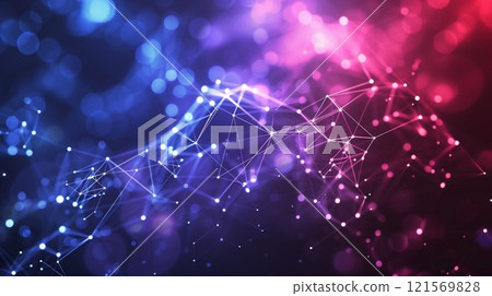 colorful abstract background with shiny neon purple and blue lines and connections, technology and cyberspace background 121569828
