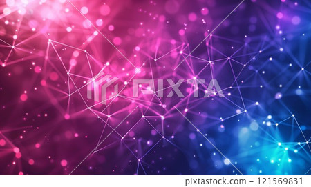 colorful abstract background with shiny neon purple and blue lines and connections, technology and cyberspace background 121569831