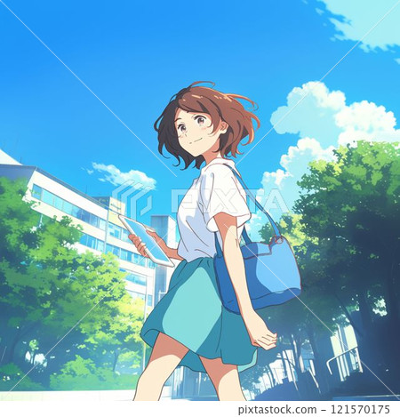 Female college students walking on campus_3 Female college students walking on campus_3 121570175