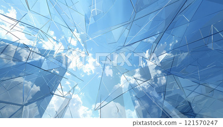 geometry lines and mirrored glass reflections creative abstract background, blue sky and futuristic contemporary fractal structure geometry lines and mirrored glass reflections creative abstract background, blue sky and futuristic contemporary fractal structure 121570247