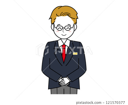 Illustration of a male salesperson serving customers Illustration of a male businessman's upper body 121570377