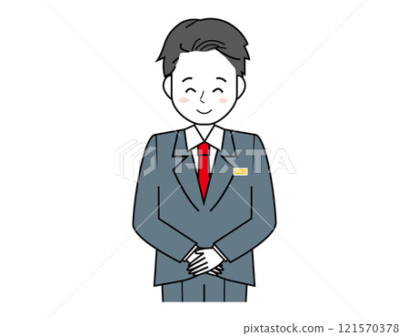 為顧客服務的男性銷售員的插圖 男性商人的上半身插圖 為顧客服務的男性銷售員的插圖 男性商人的上半身插圖 121570378