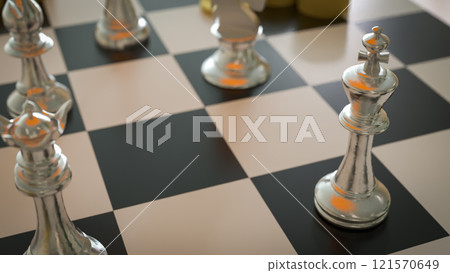 The Silver chess on Board for Business or Board game concept 3d rendering. The Silver chess on Board for Business or Board game concept 3d rendering. 121570649