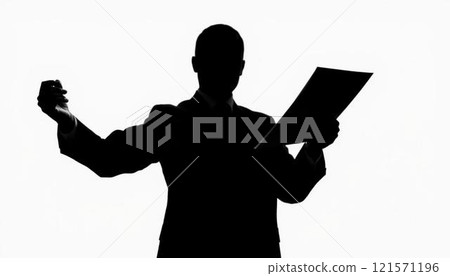 A male businessman relaxing while reading documents 121571196