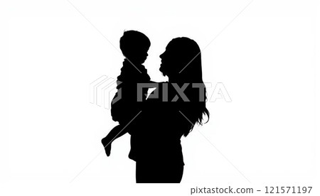 Silhouette of a mother holding her baby 121571197