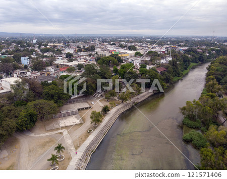 Ciudad de Valle City, Central Park, San Luis Potosi, Mexico, Drone Shot, Cloudy weather 121571406