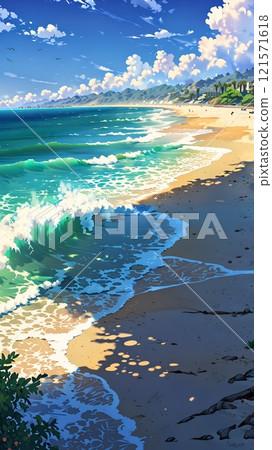 Sky and ocean line scenery, anime style background 121571618