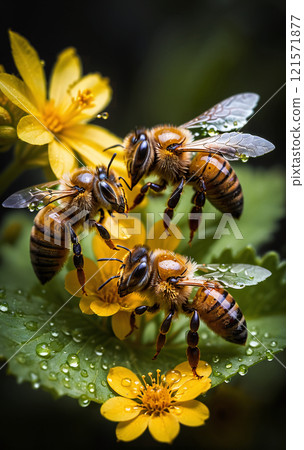Close-up of a honey bee searching for nectar and food for the bee colony, important for pollination in nature and the ecosystem 121571877