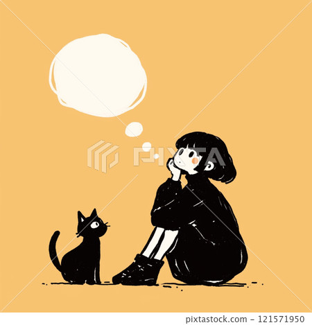 [Speech bubble] Cat and girl with speech bubble 121571950