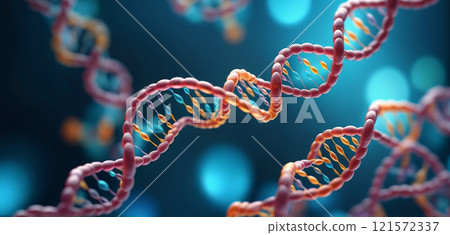 Illustrative colored representation of an informational strand in genetic transcription and RNA polymerase 121572337
