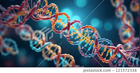 Illustrative colored representation of an informational strand in genetic transcription and RNA polymerase 121572338